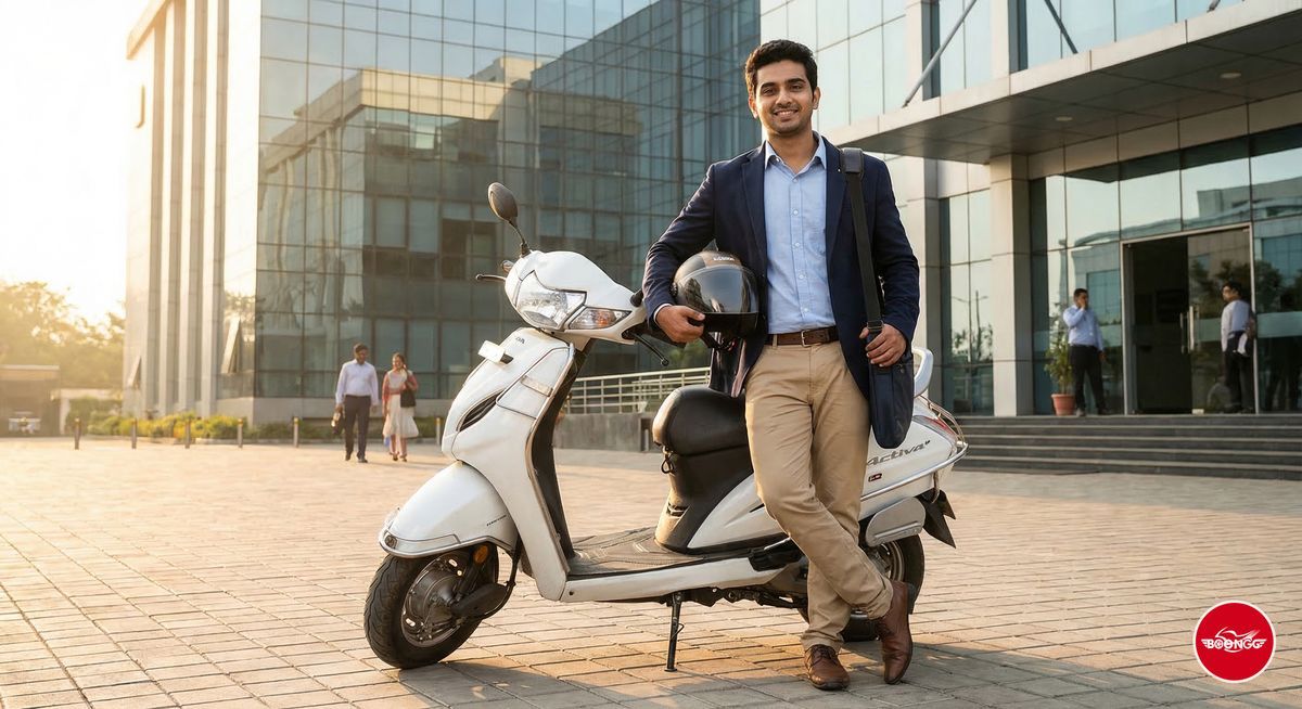 IT professional with rental scooty outside Pune IT park