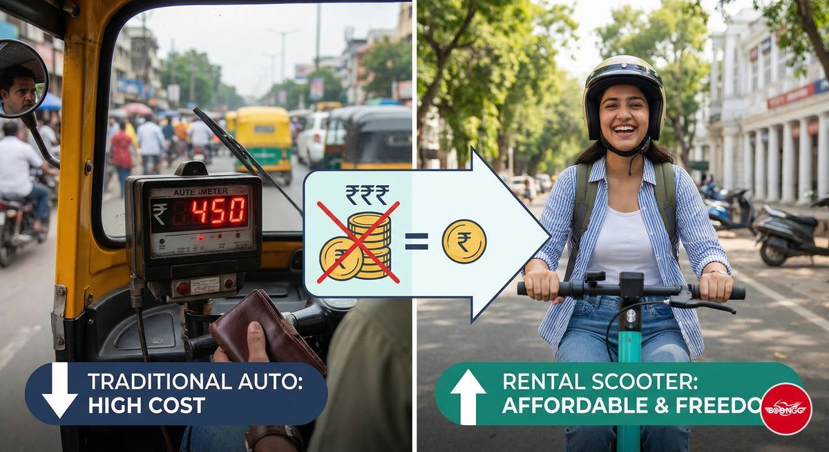 Auto rickshaw vs rental scooter cost comparison for students