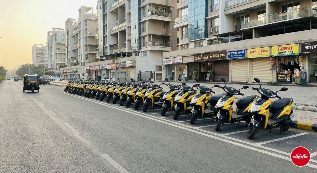 Rental scooters on street in Wakad Pune