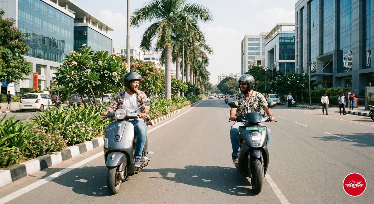 Friends riding scooters in Balewadi Pune