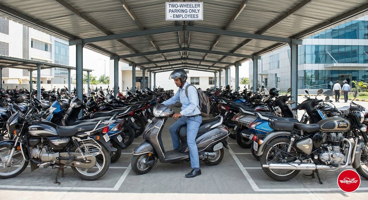 Scooter parked at office two-wheeler parking area