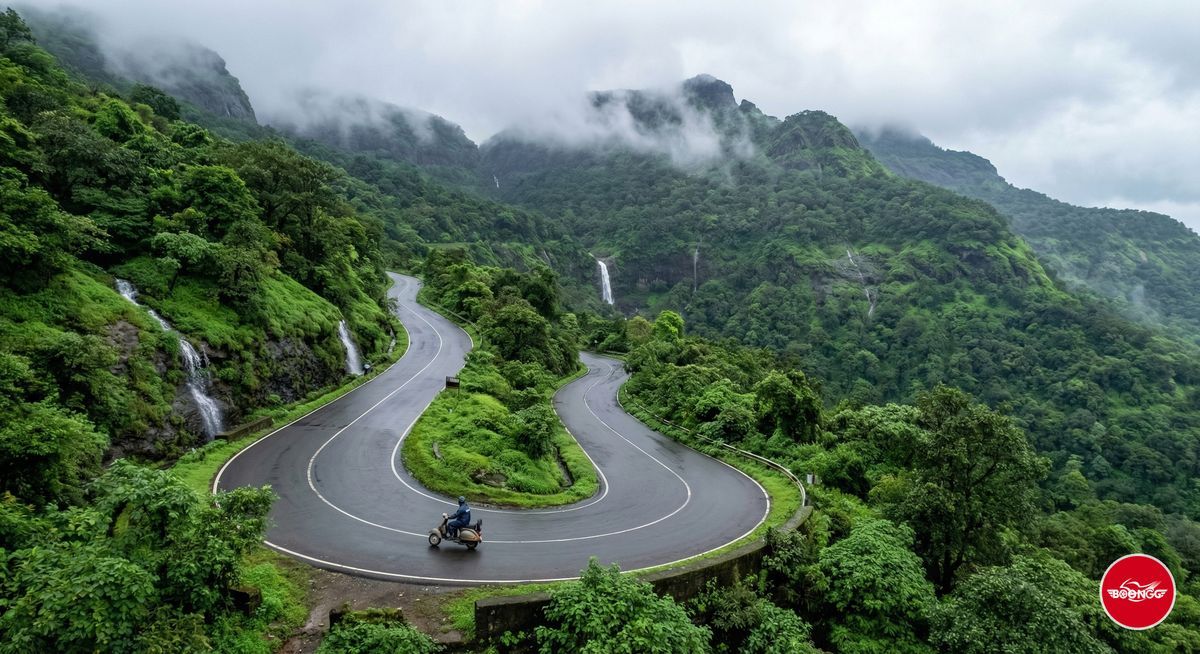 Green ghat road near Pune monsoon scooter ride