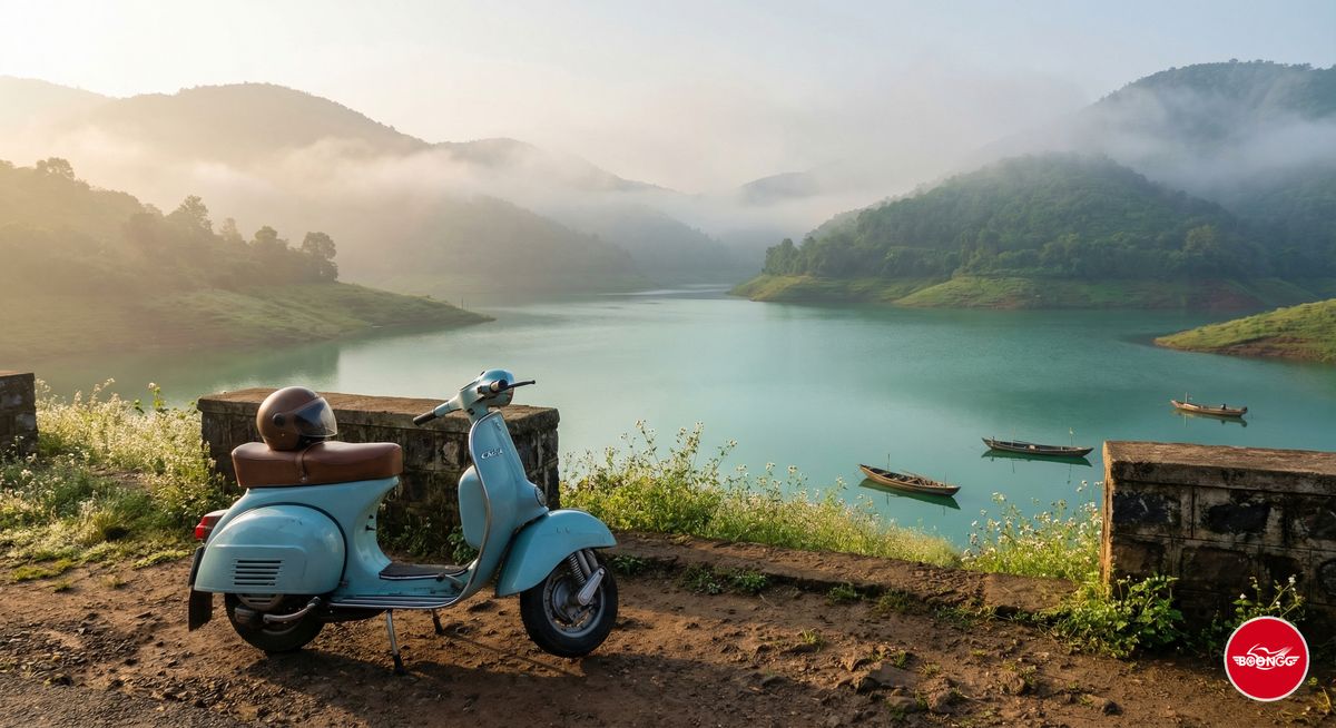 Lake viewpoint near Wakad Pune with scooter