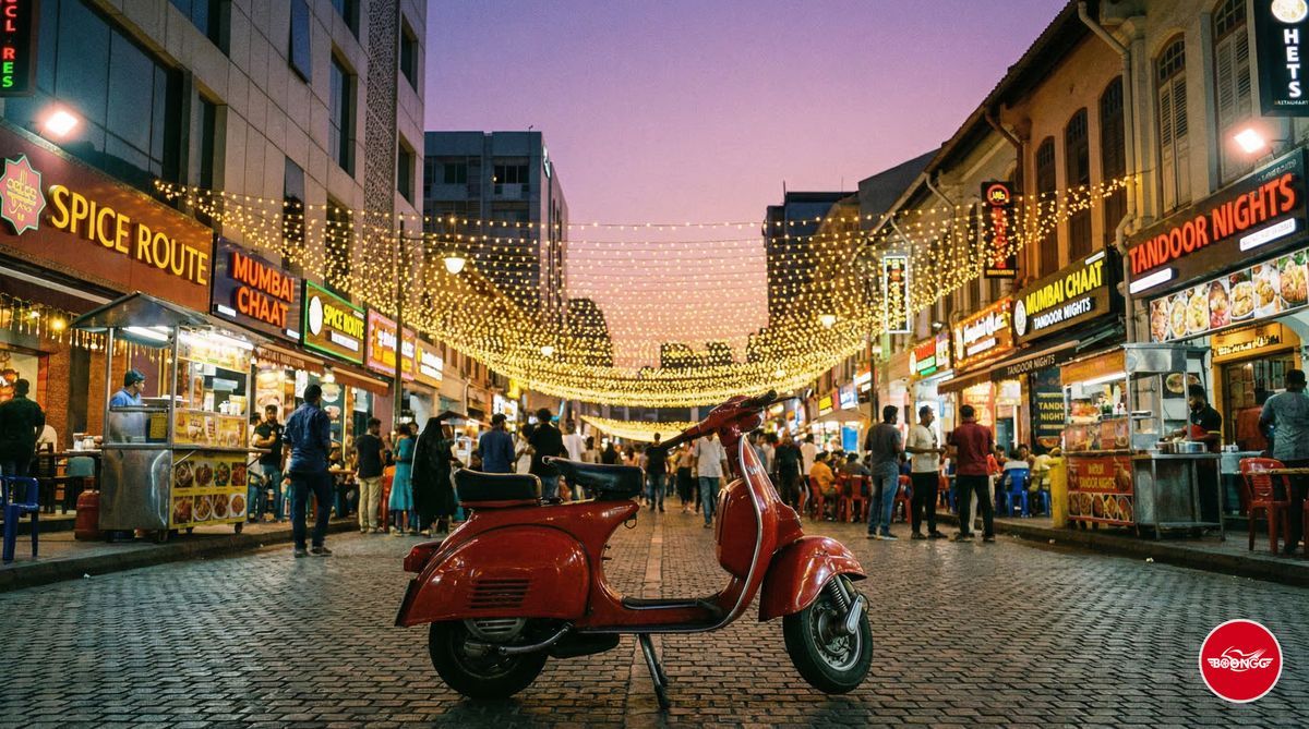 Balewadi High Street food trail on a scooty - evening restaurant street in Pune
