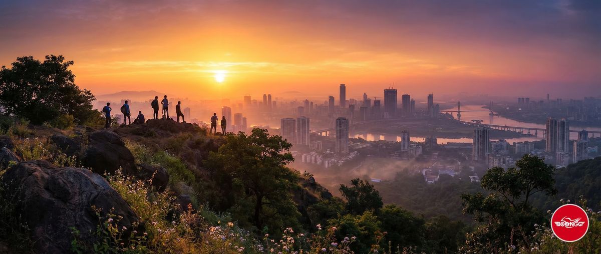 Sunrise view from Baner Hills Tekdi with Pune cityscape below - best morning trek spot
