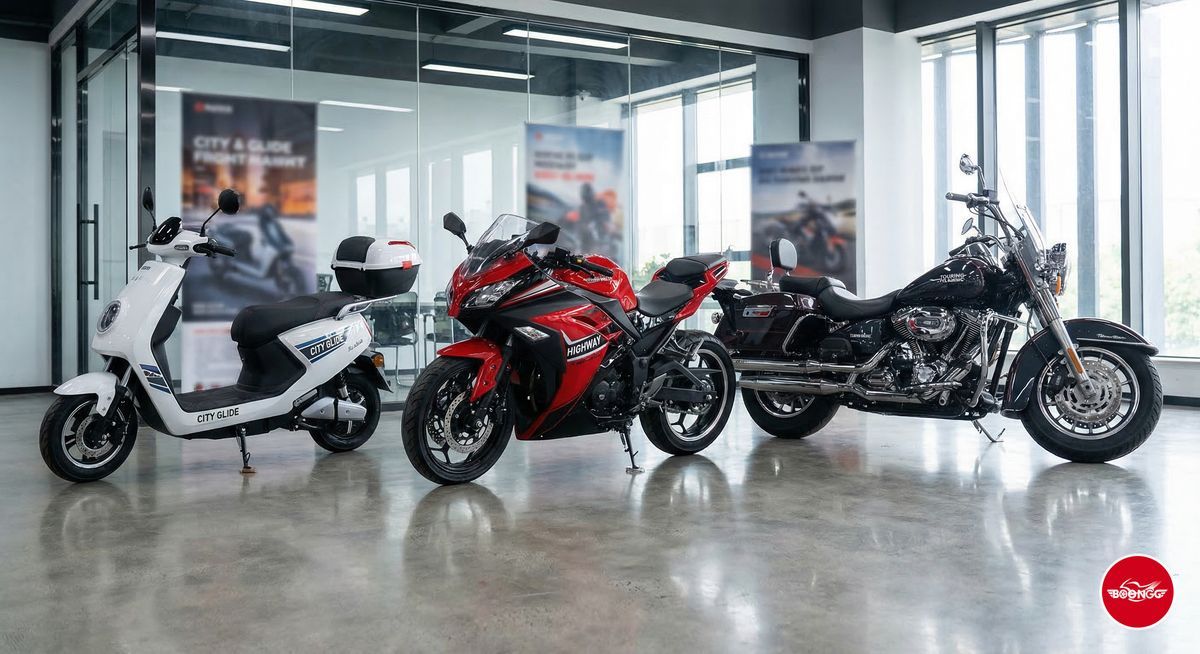 Bike selection guide: scooter for city, sport bike for highway, cruiser for touring