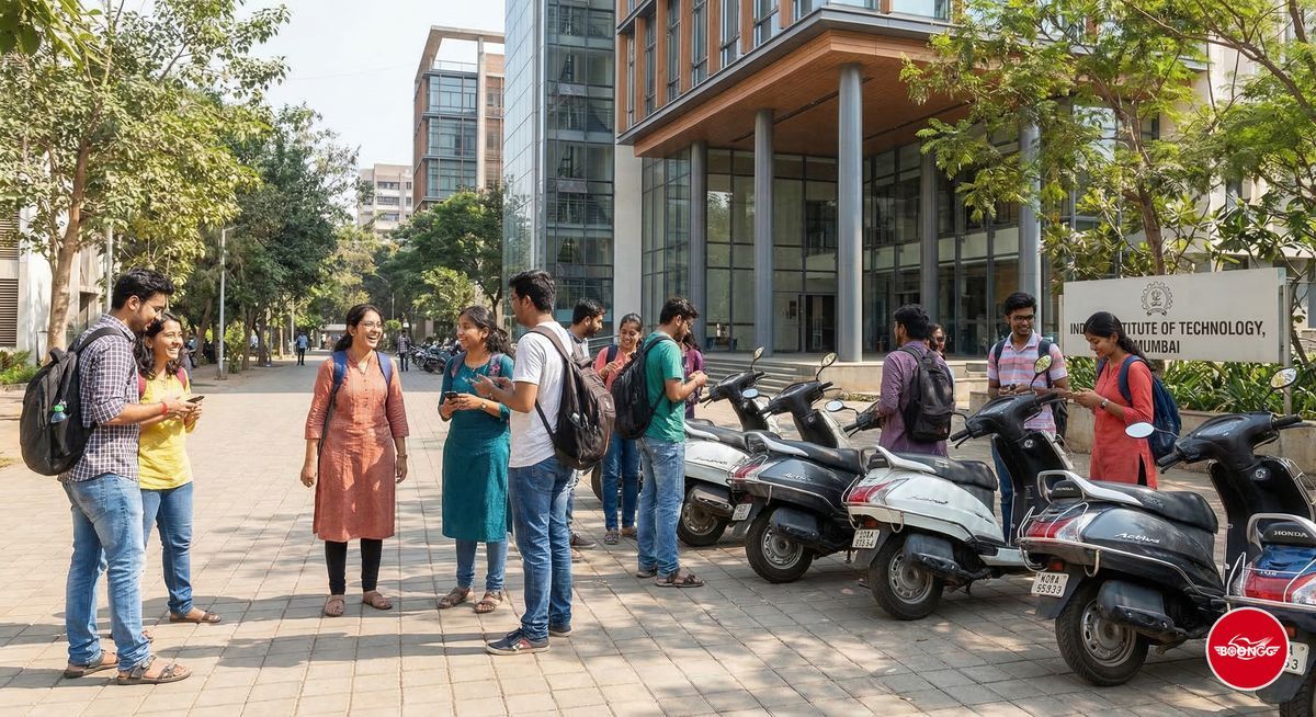 College students with scooters on Pune campus