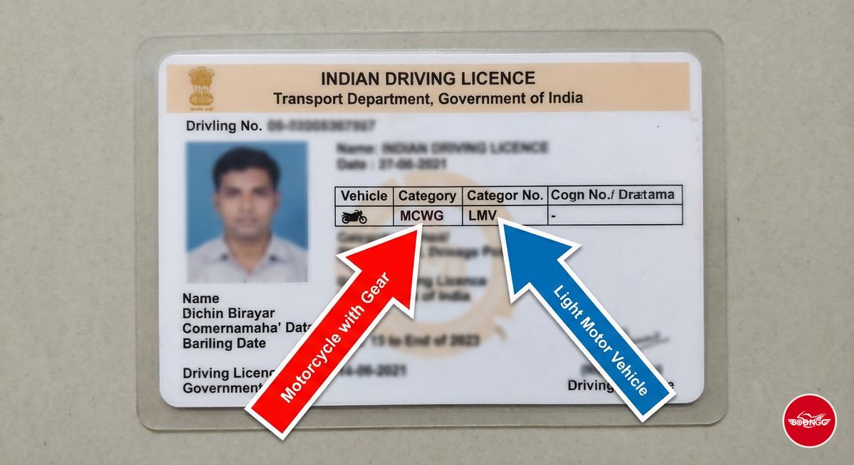 Indian driving licence MCWG vs LMV categories explained
