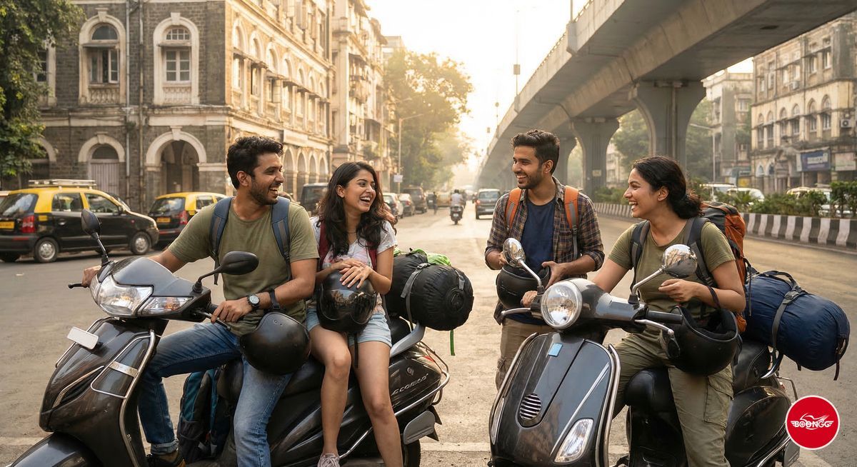 Group of young friends ready for weekend scooty adventure trip from Wakad Pune