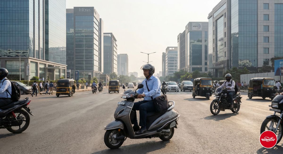 IT professional commuting on rental scooter in Pune