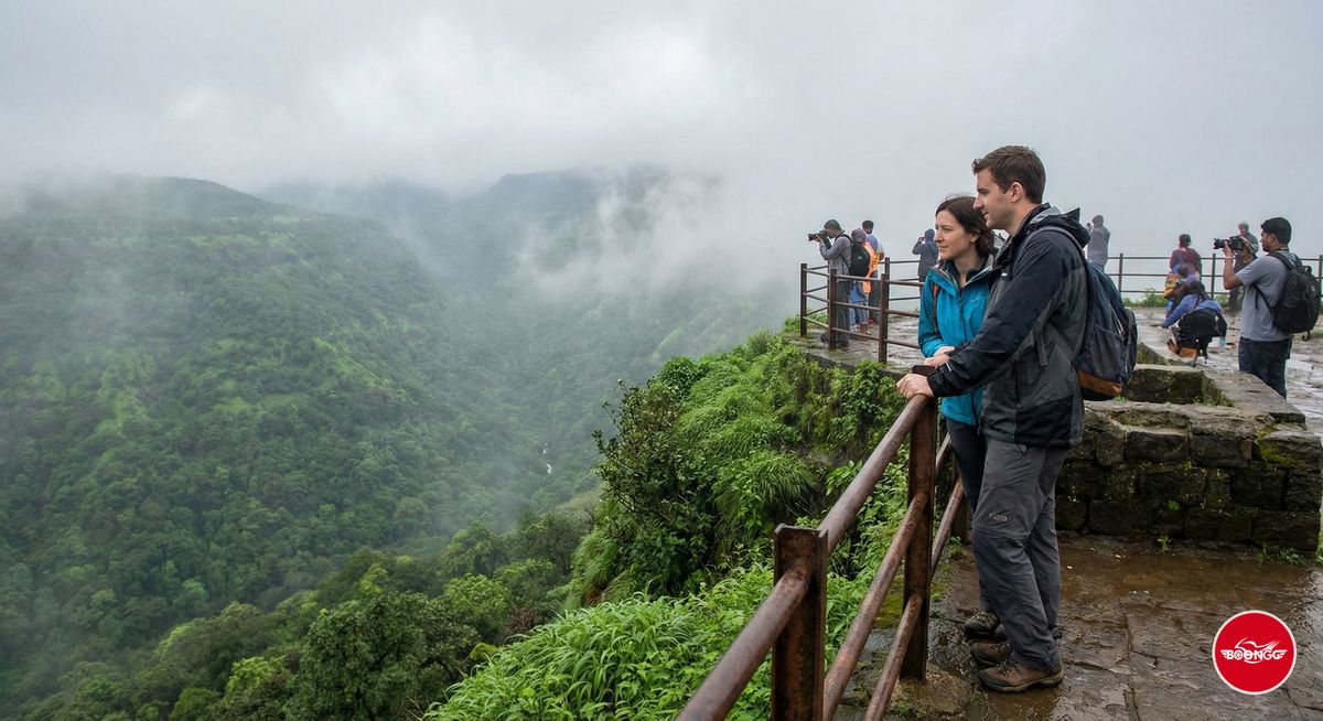 Tiger Point viewpoint at Lonavala with misty valley views