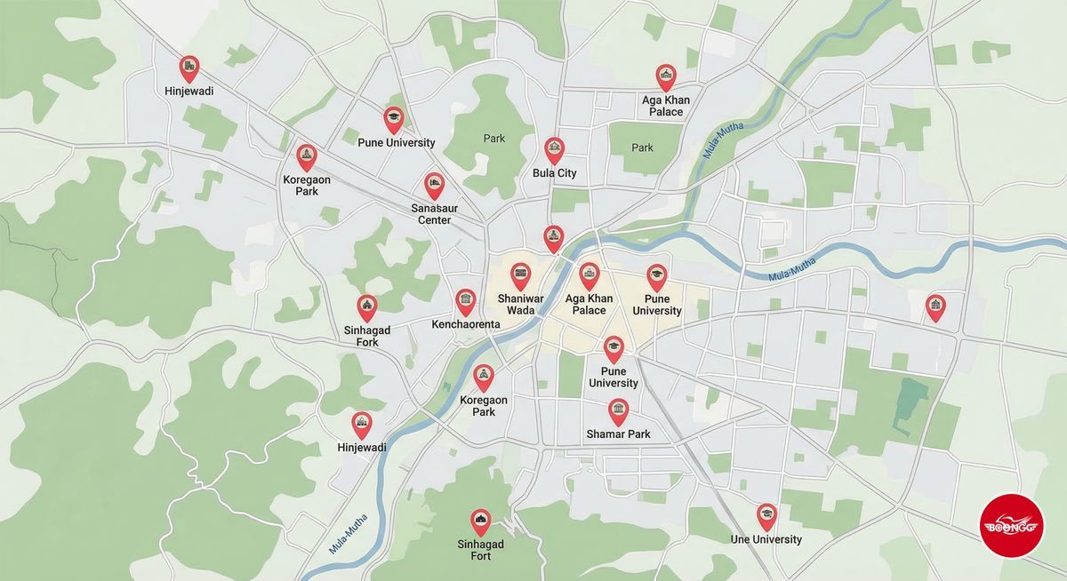 Boongg 16 pickup locations across Pune map