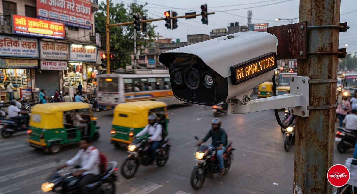 AI traffic camera at Pune junction monitoring two-wheelers
