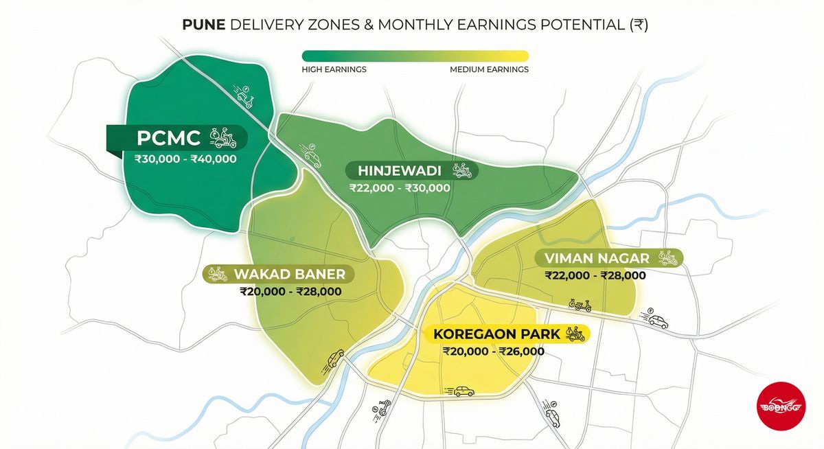 Pune delivery zone earnings map - Hinjewadi, Viman Nagar, Wakad, PCMC