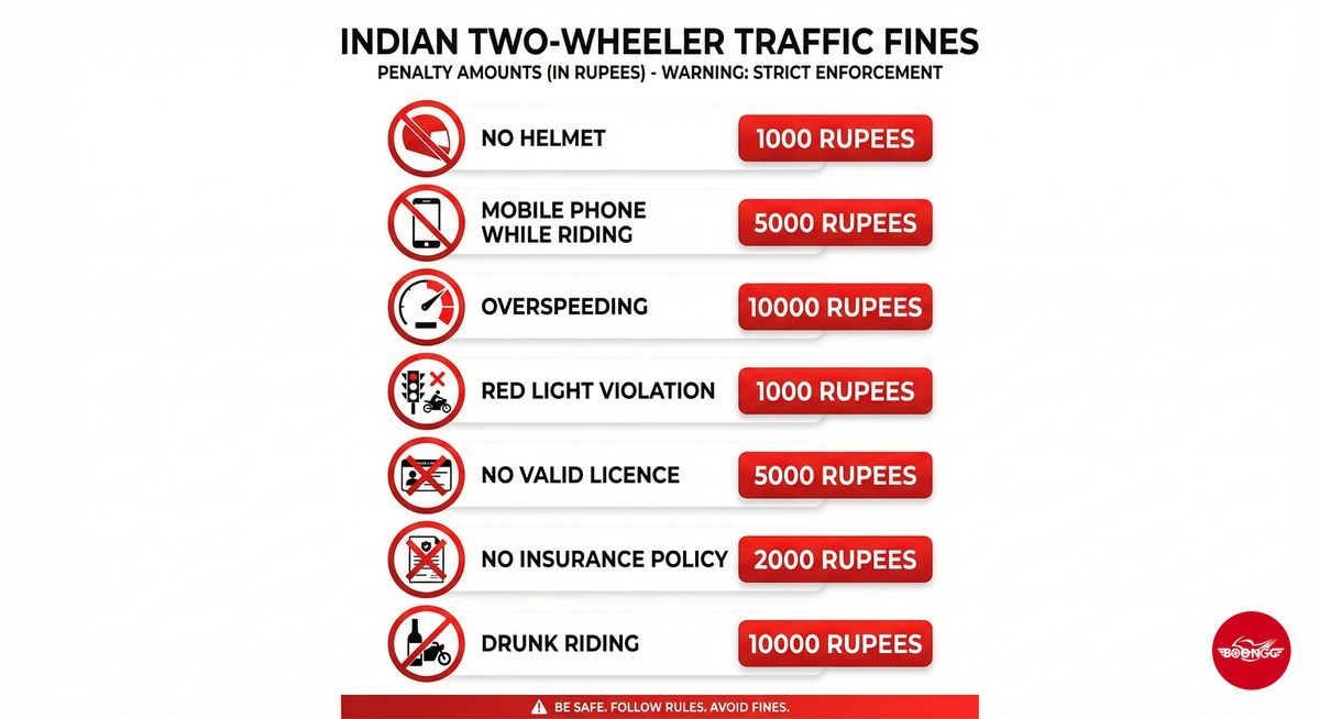 Pune traffic fines chart 2026 - complete penalty amounts for bike riders
