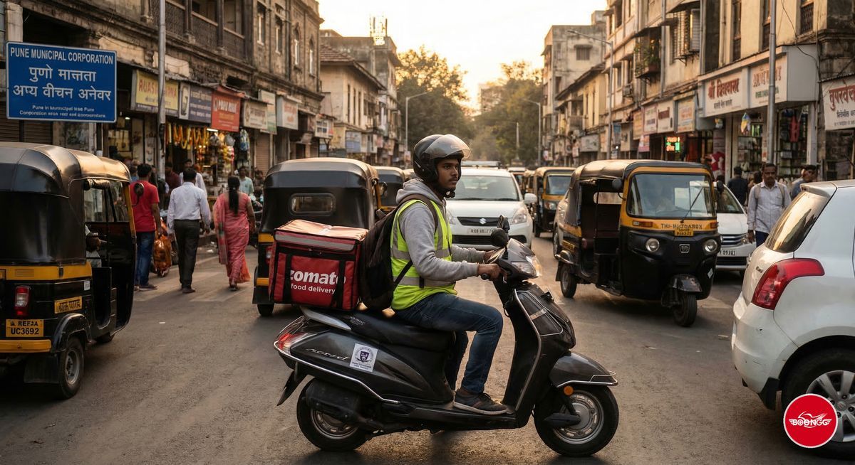 Student doing delivery gig on rental scooter