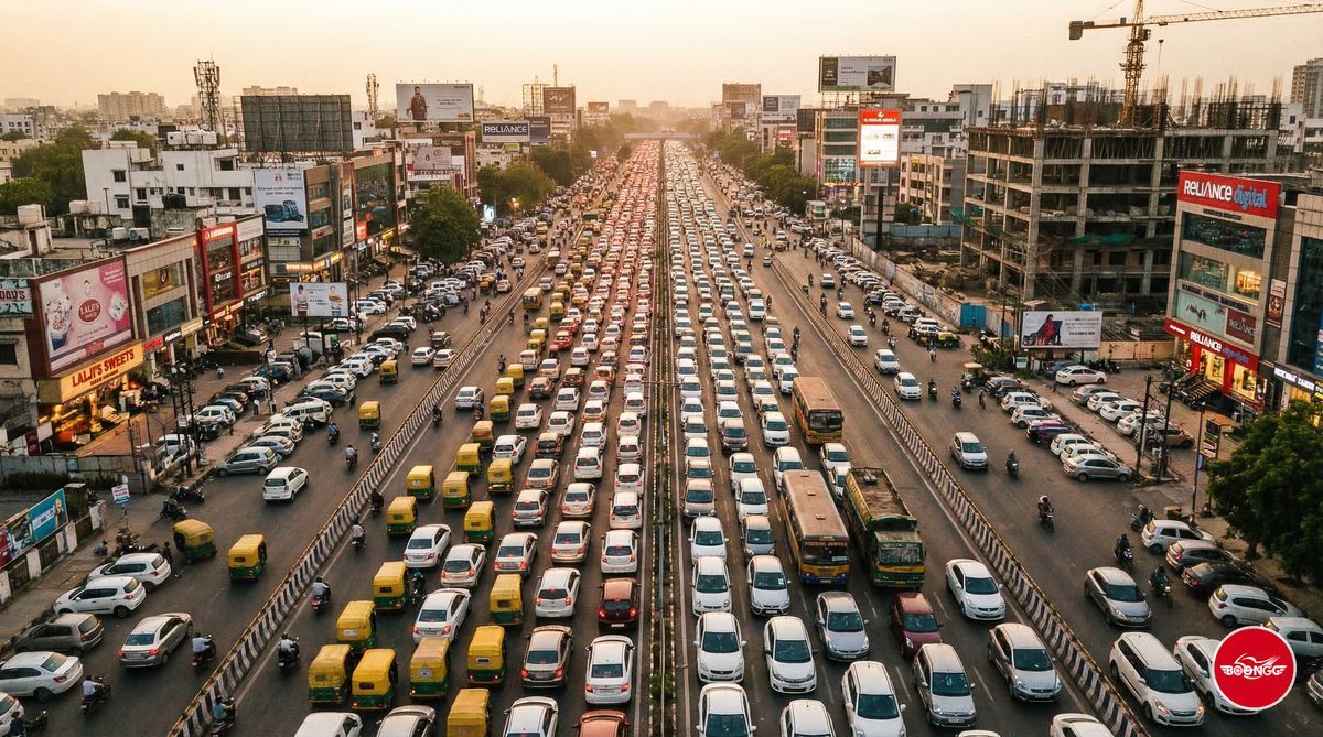 Peak hour traffic congestion on Wakad to Hinjewadi road during evening rush