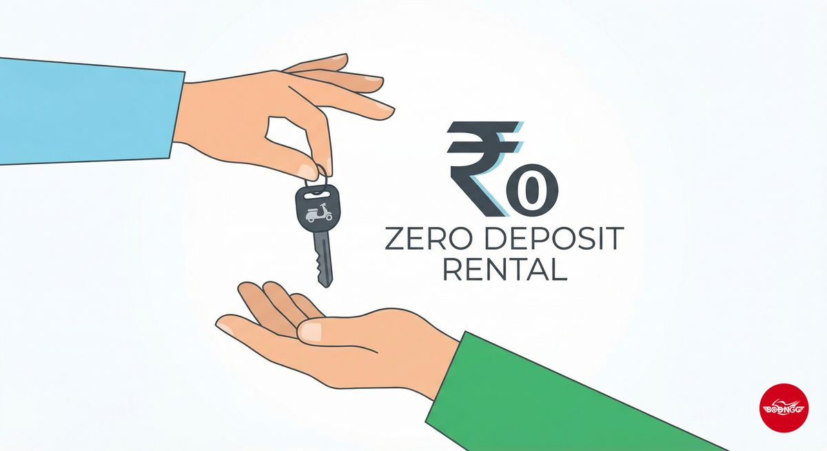 Zero deposit bike rental concept - no cash exchange for scooter keys